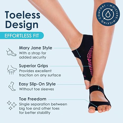 Tucketts Toeless Pilates Socks with Grips for Women